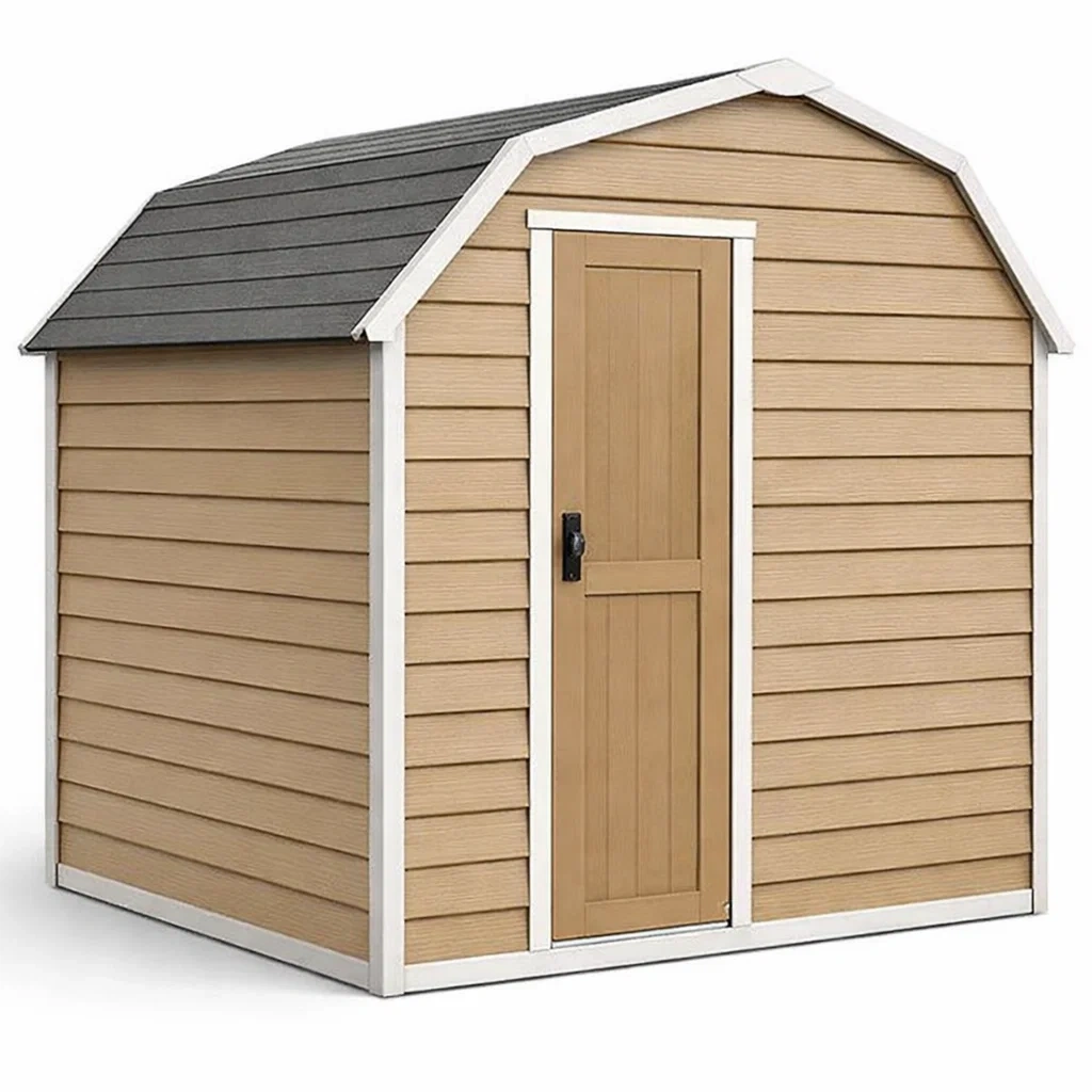 Beige Outdoor Storage Shed Single Door Resin Garden Shed-HavenLoria