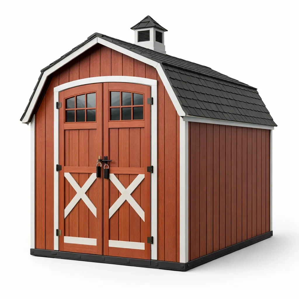 Red Outdoor Storage Shed Barn Style Resin Garden Shed-HavenLoria