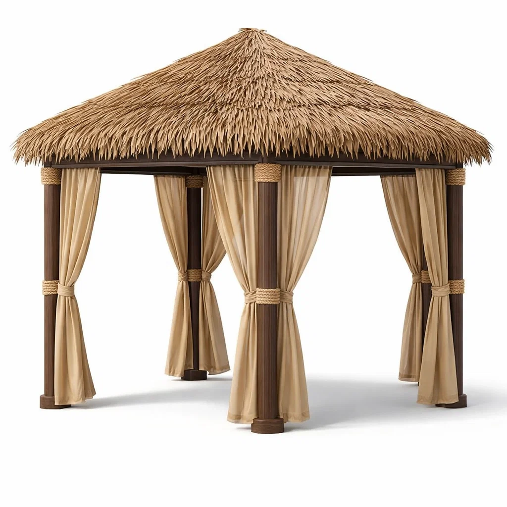 Natural Brown Thatch Roof Outdoor Gazebo-HavenLoria