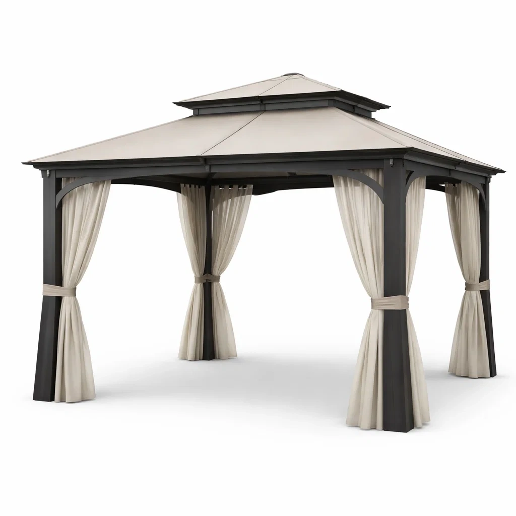 Light Beige Patio Hardtop Gazebo-HavenLoria