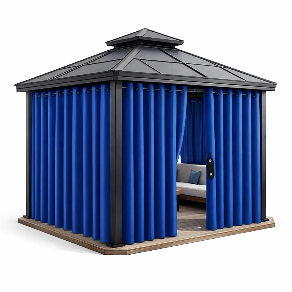 Blue Curtain Patio Hardtop Gazebo-HavenLoria