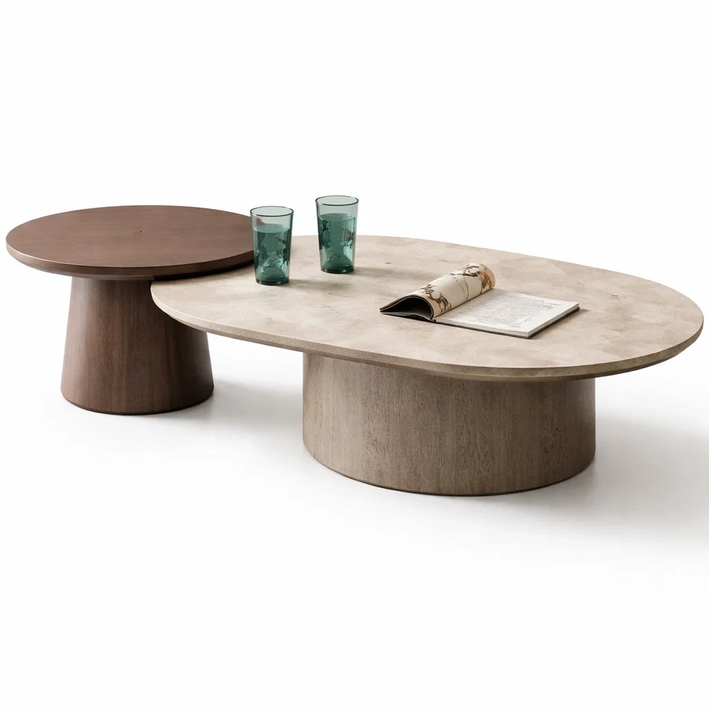 Light Oak Marble Nesting Coffee Table Set-HavenLoria