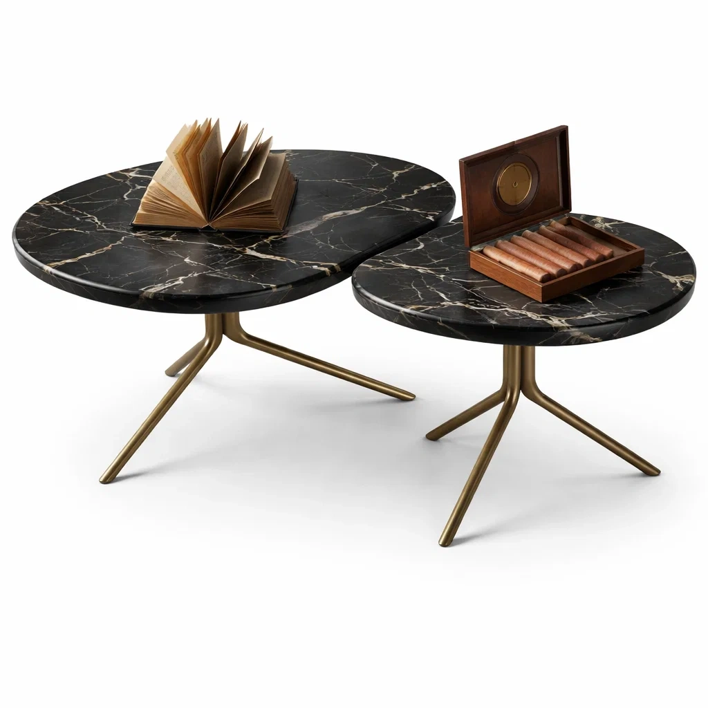 Black Marble Modern Nesting Coffee Table-HavenLoria