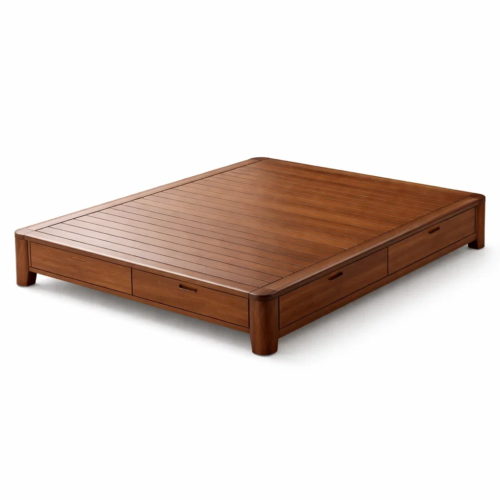 Walnut Storage Platform Bed Frame-HavenLoria