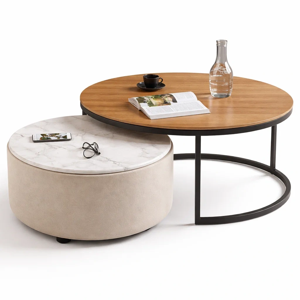 Beige Marble Coffee Table Set-CasanovaSpace