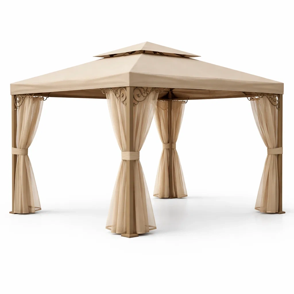 Beige Fabric Patio Gazebo-CasanovaSpace