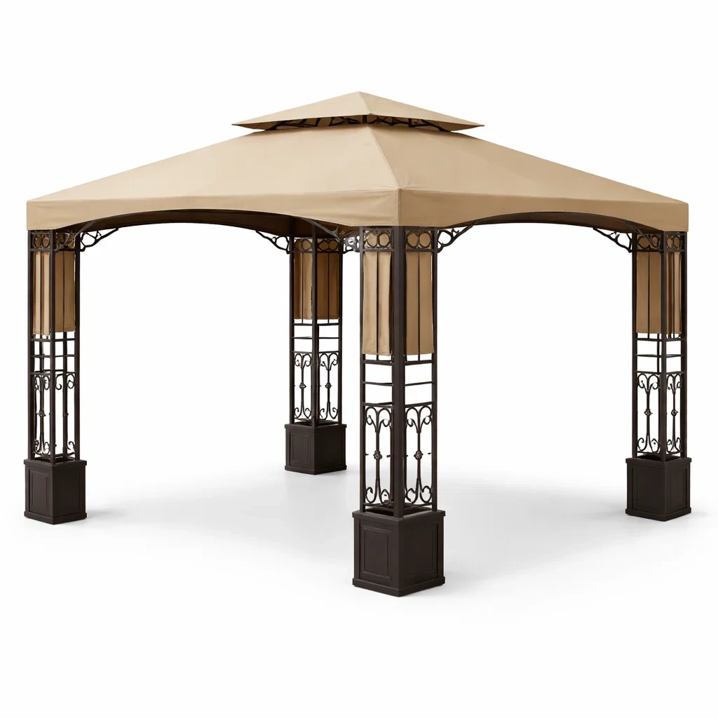 Beige Steel Pavilion Gazebo-CasanovaSpace