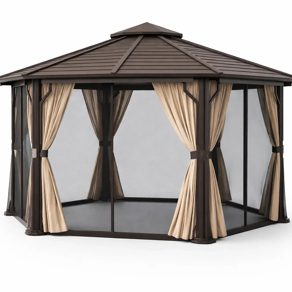 Brown Screen Patio Gazebo-CasanovaSpace
