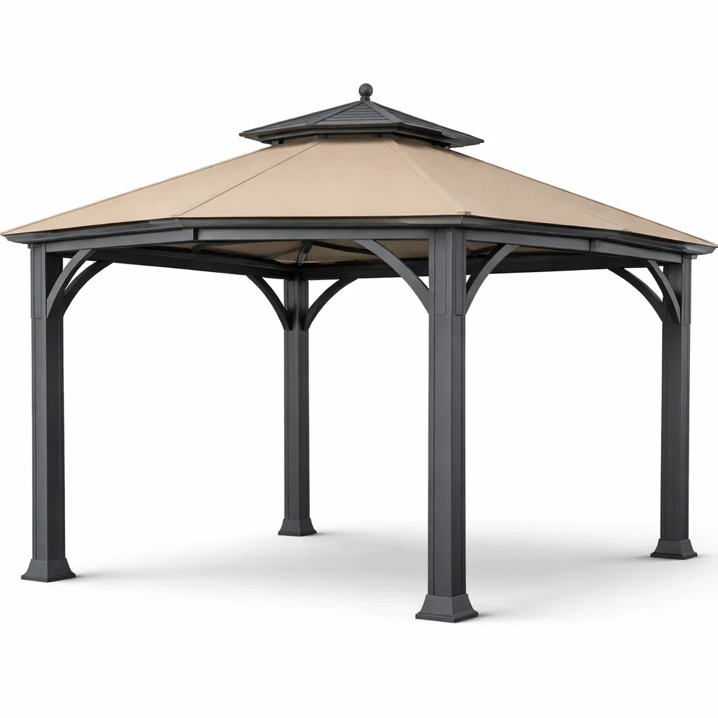 Beige Metal Roof Gazebo-CasanovaSpace