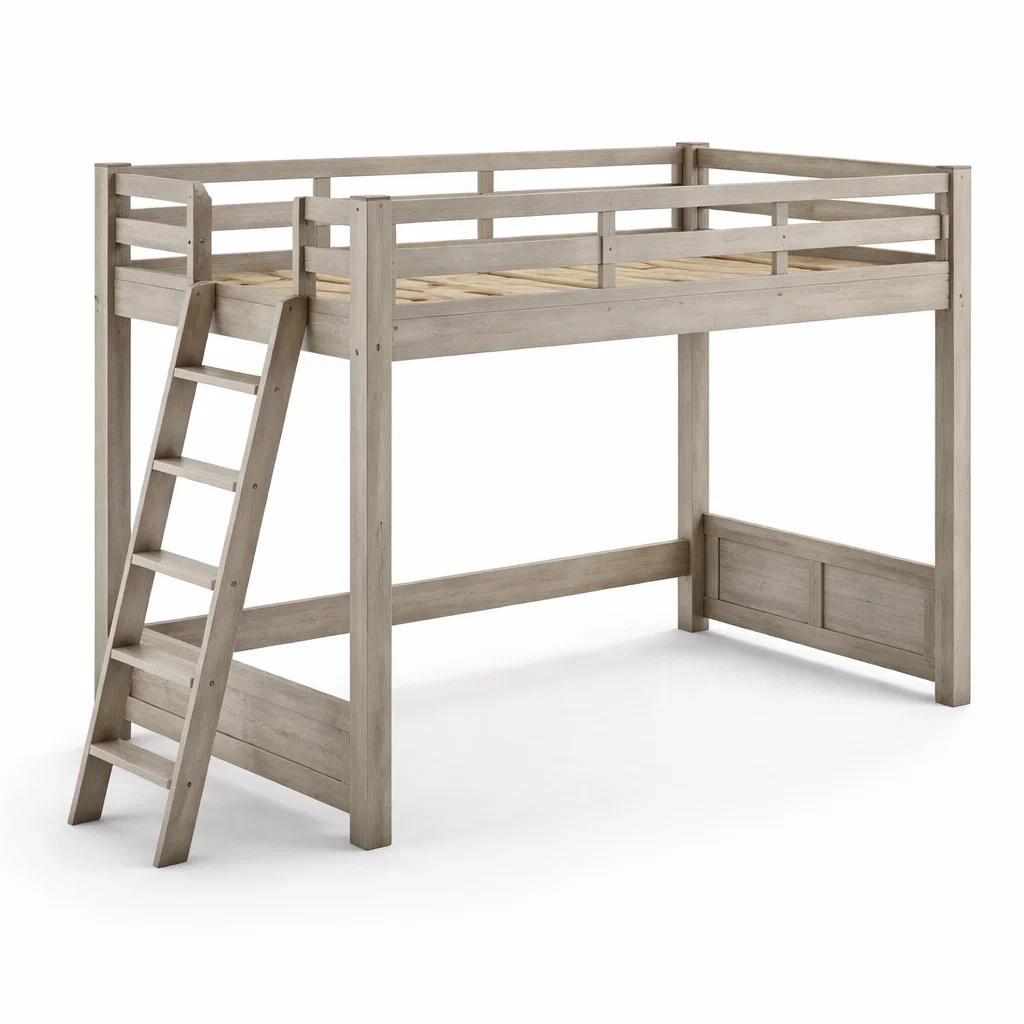 Gray Wooden Loft Bed Frame-CasanovaSpace