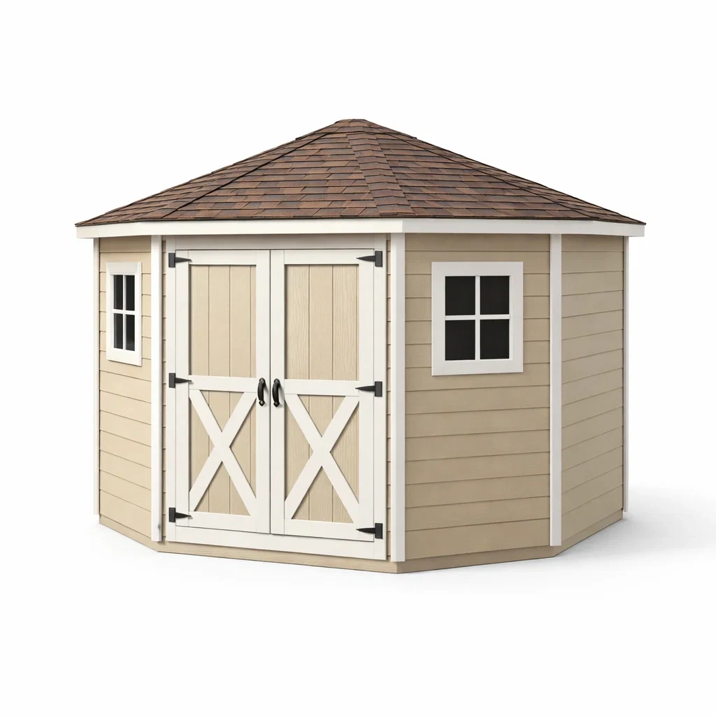 Beige Wooden Octagonal Garden Shed-CasanovaSpace