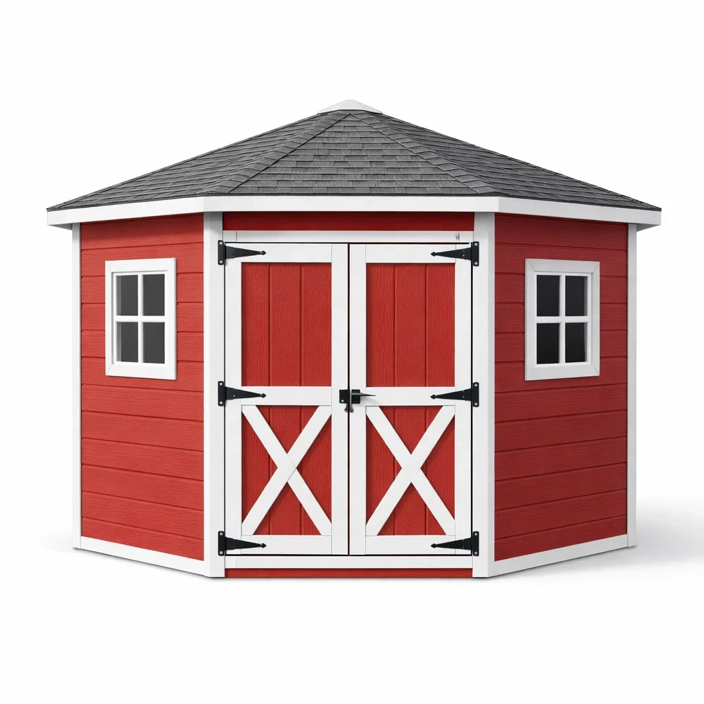 Red Wooden Octagonal Garden Shed-CasanovaSpace