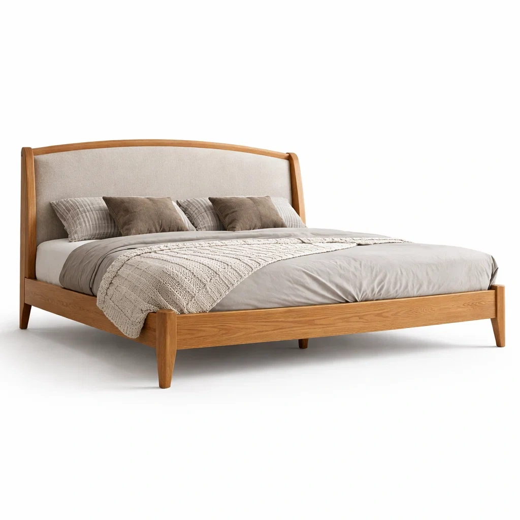 Brown Solid Wood Upholstered Bed Frame-CasanovaSpace