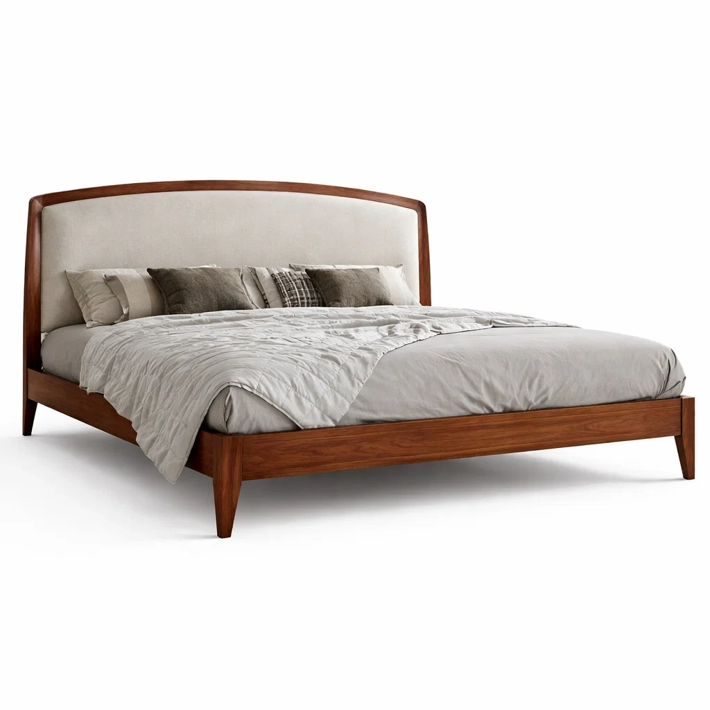 Brown Solid Wood Upholstered Bed Frame-CasanovaSpace