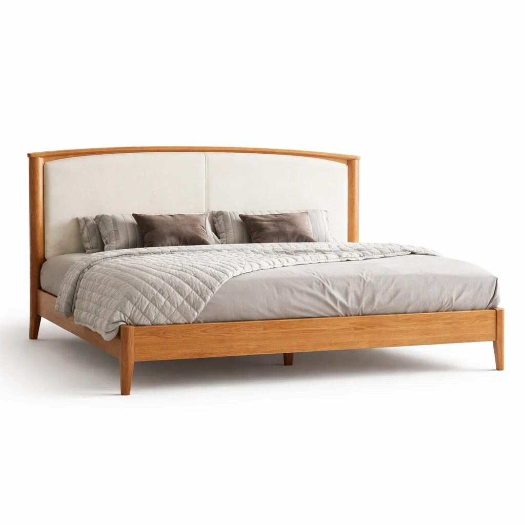 Brown Solid Wood Upholstered Bed Frame-CasanovaSpace