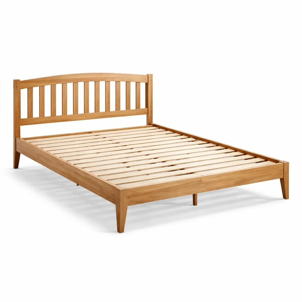 Brown Solid Wood Slat Headboard Bed-CasanovaSpace