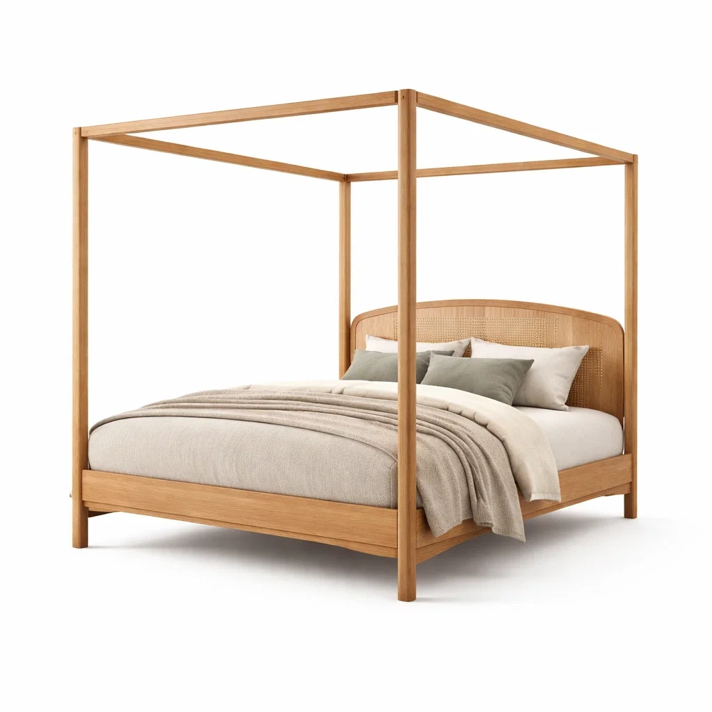 Brown Solid Wood Canopy Bed Frame-CasanovaSpace