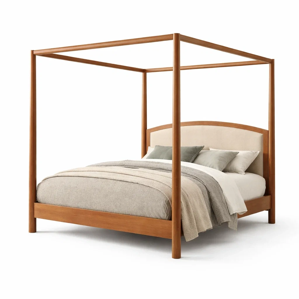 Brown Solid Wood Canopy Bed Frame-CasanovaSpace
