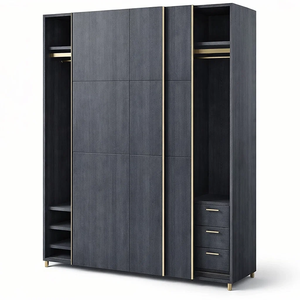 Dark Gray Modern Large Wardrobe Cabinet with Drawers-CasanovaSpace