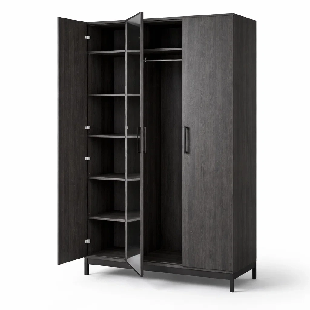 Black Modern Wardrobe Cabinet with Glass Door-CasanovaSpace