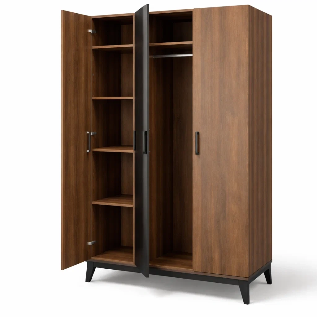 Walnut Two Door Wardrobe Storage Cabinet-CasanovaSpace