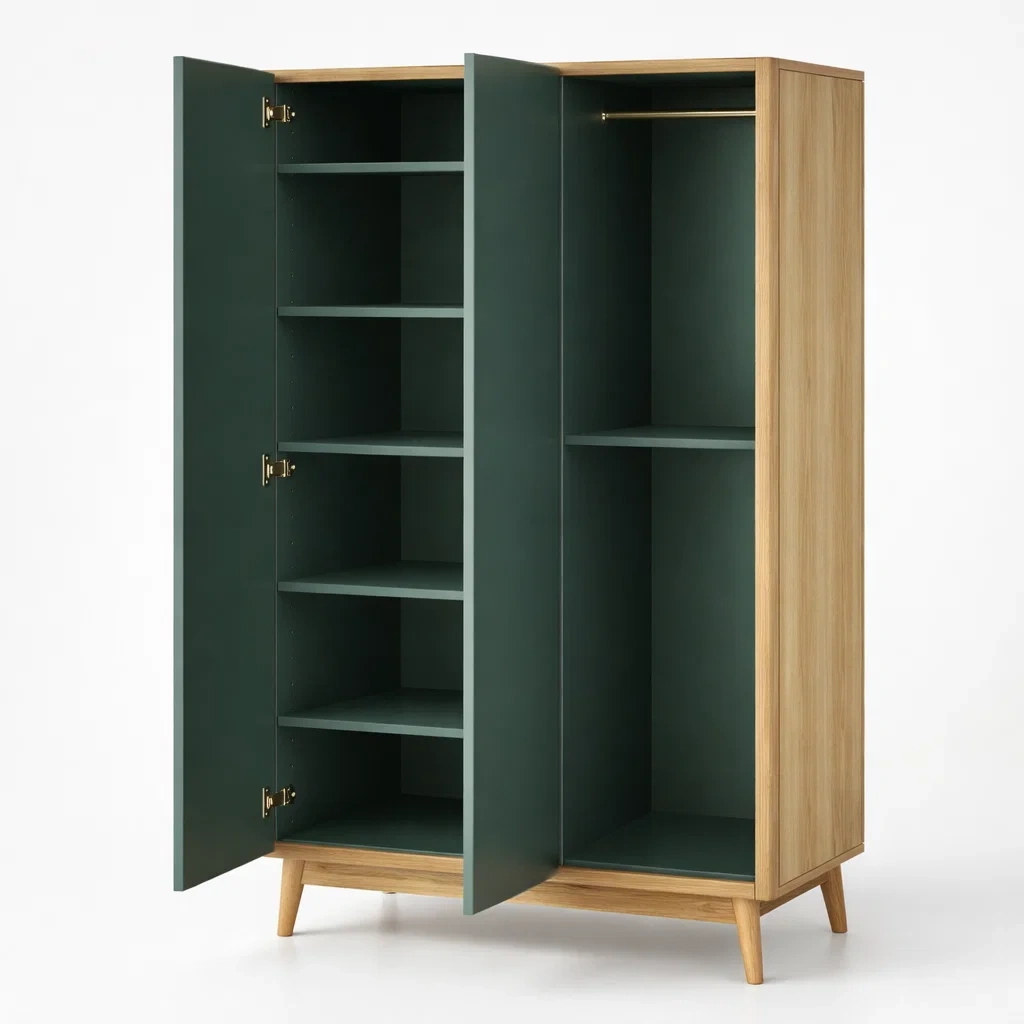 Green Oak Two Door Wardrobe Storage Cabinet-CasanovaSpace