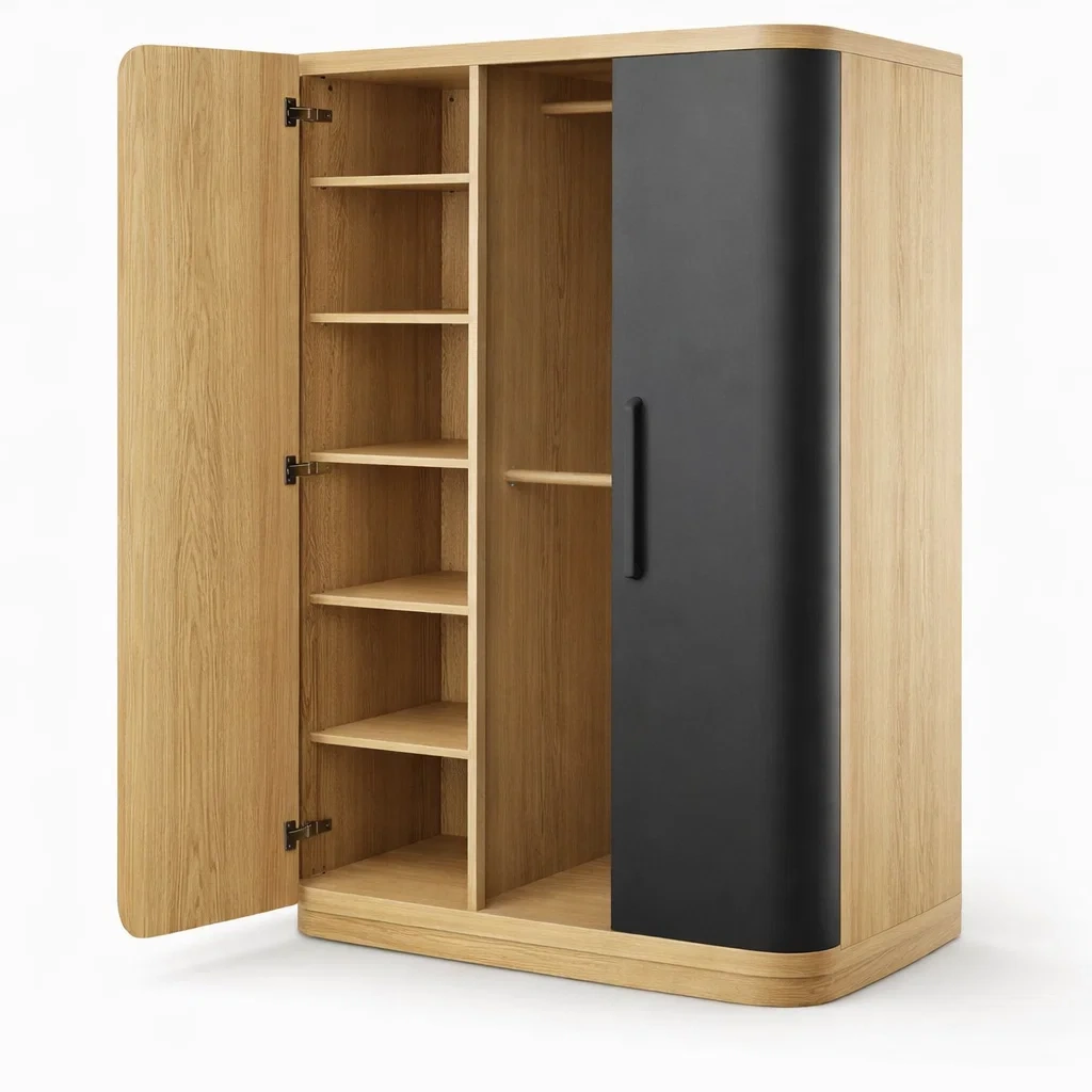 Oak Black Compact Wardrobe Storage Cabinet-CasanovaSpace