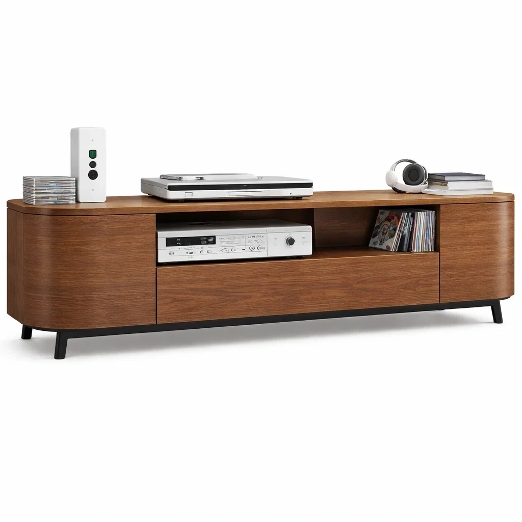 Wood TV Stand with Storage Shelves-urbinoo