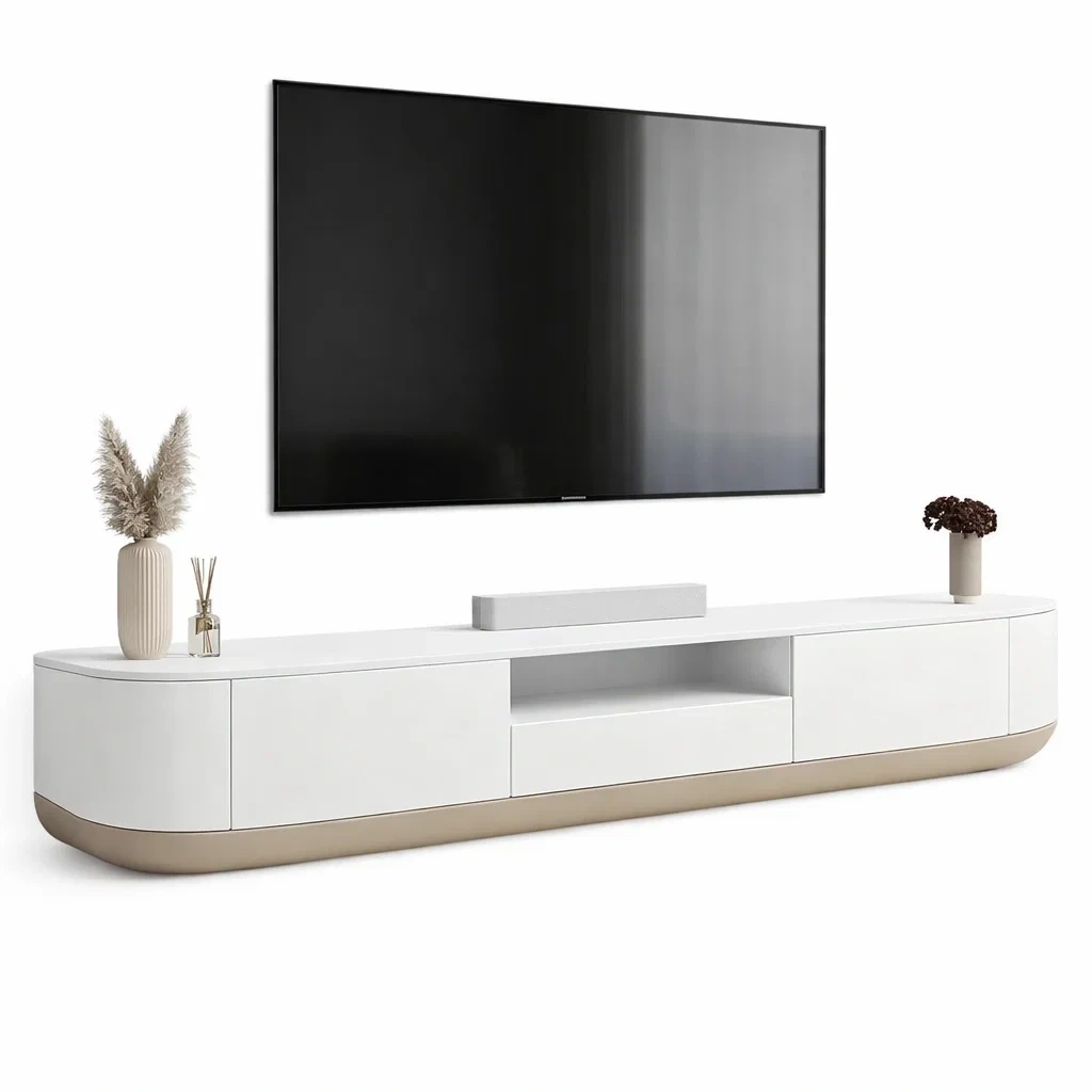 Minimalist White TV Stand with Cabinets-urbinoo