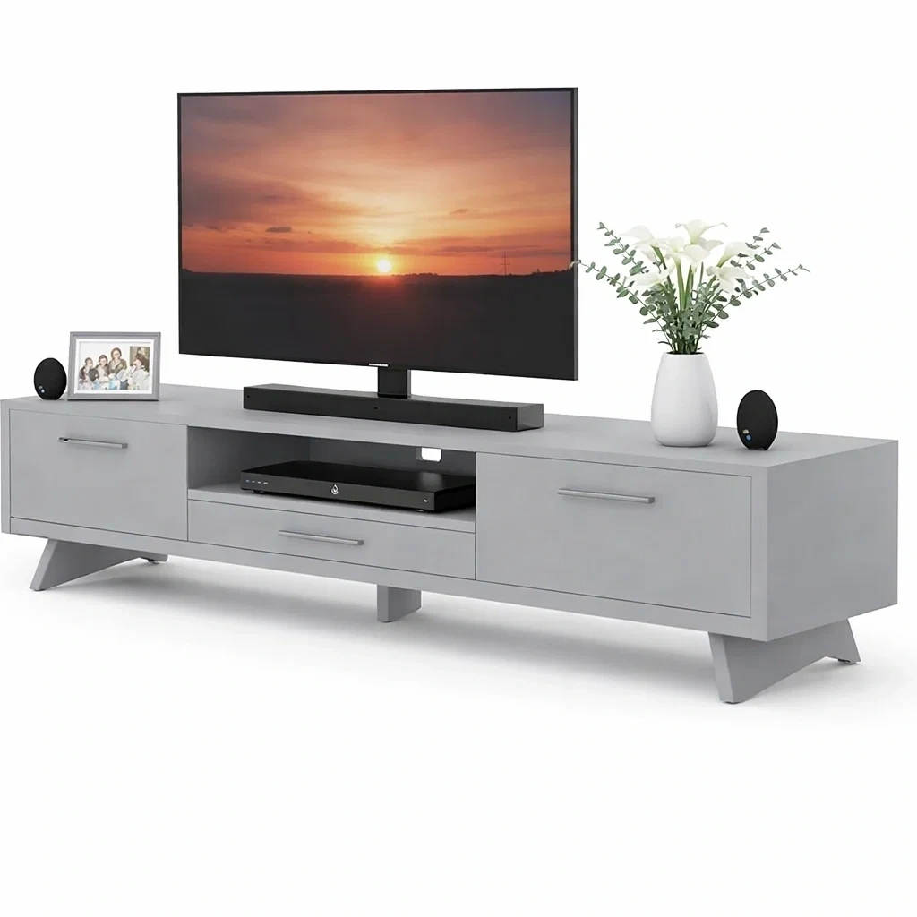 Modern Gray TV Stand with Storage Cabinets-urbinoo