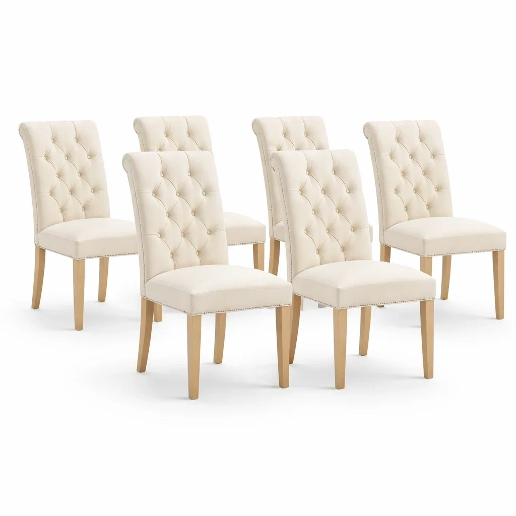 Tufted Upholstered Dining Chair Set with Wood Legs-urbinoo