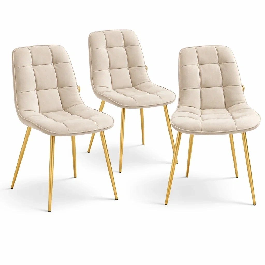 Upholstered Dining Chair Set with Gold Metal Legs-urbinoo