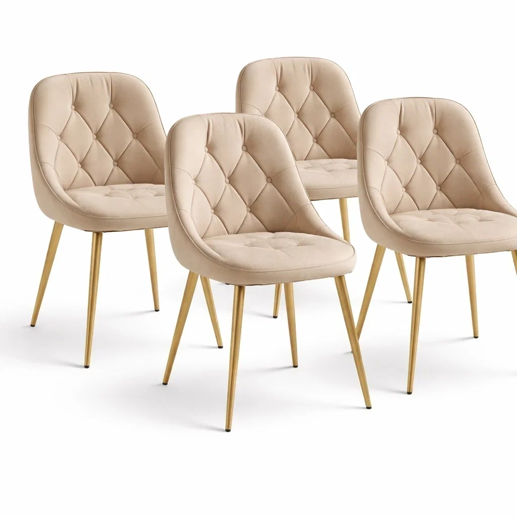 Tufted Dining Chair Set with Gold Legs-urbinoo