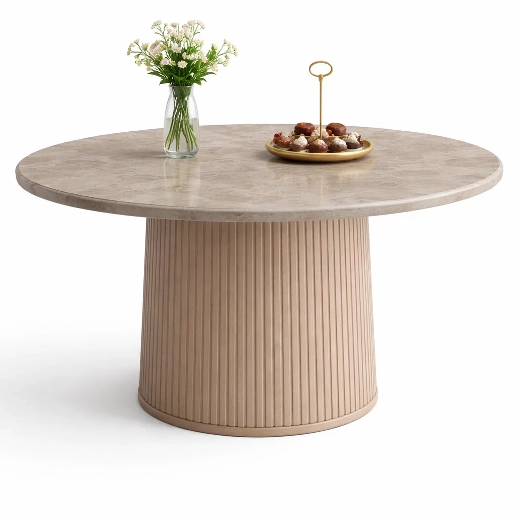 Round Marble Dining Table with Pedestal Base-urbinoo