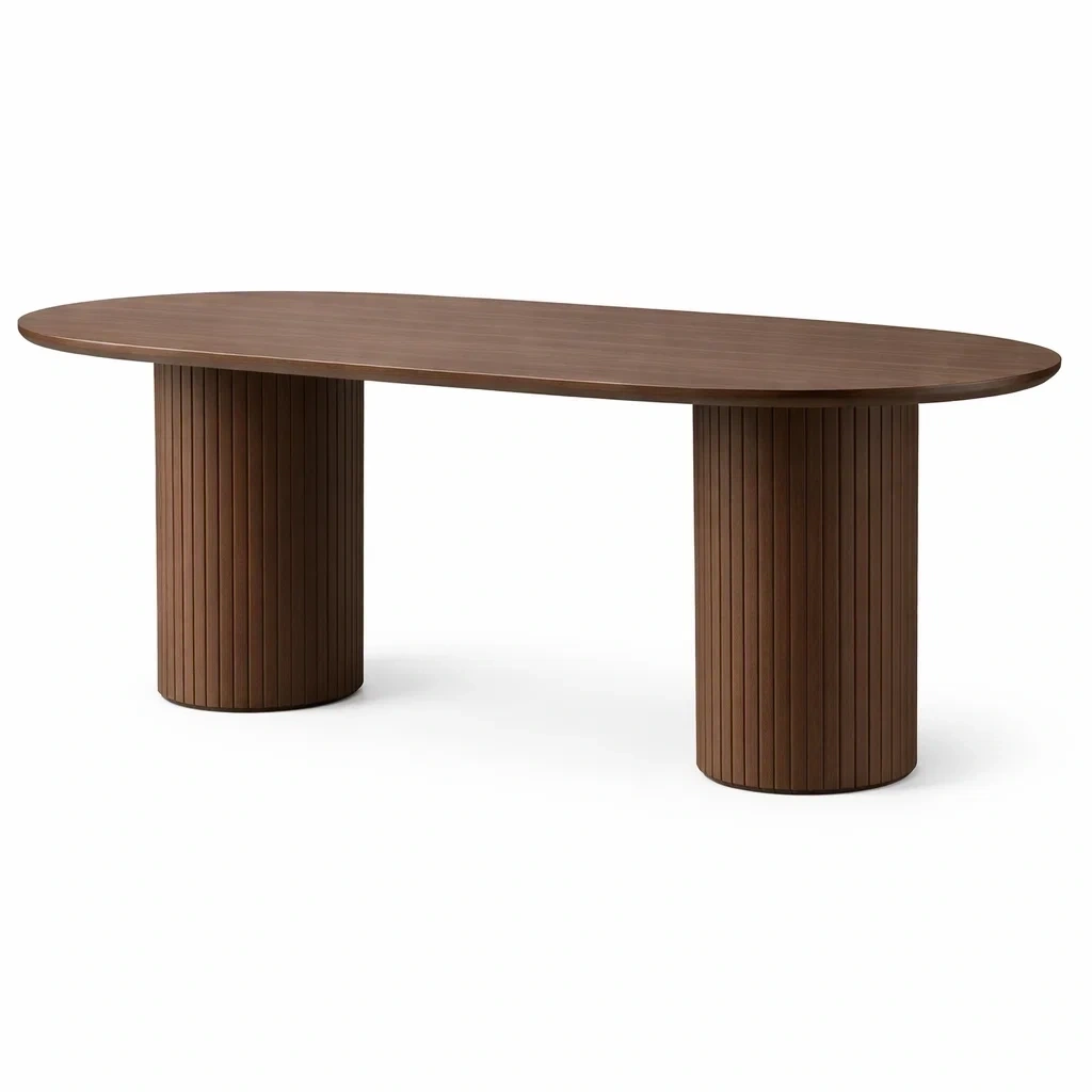 Oval Wood Dining Table with Double Pedestal-urbinoo