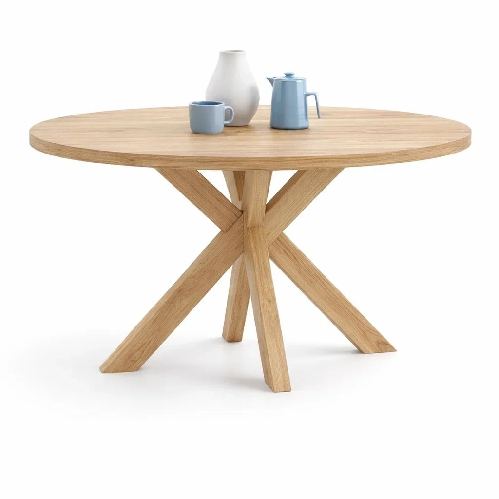 Round Solid Wood Dining Table with Cross Base-urbinoo