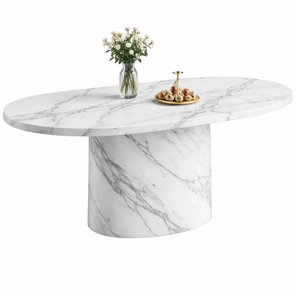 Oval Marble Dining Table with Marble Base-urbinoo