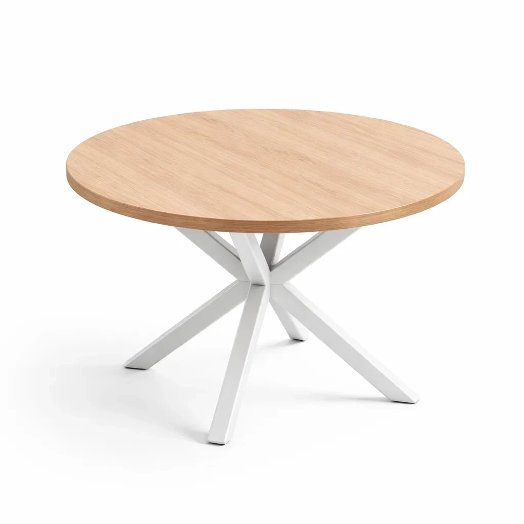 Round Wood Dining Table with Cross Metal Base-urbinoo