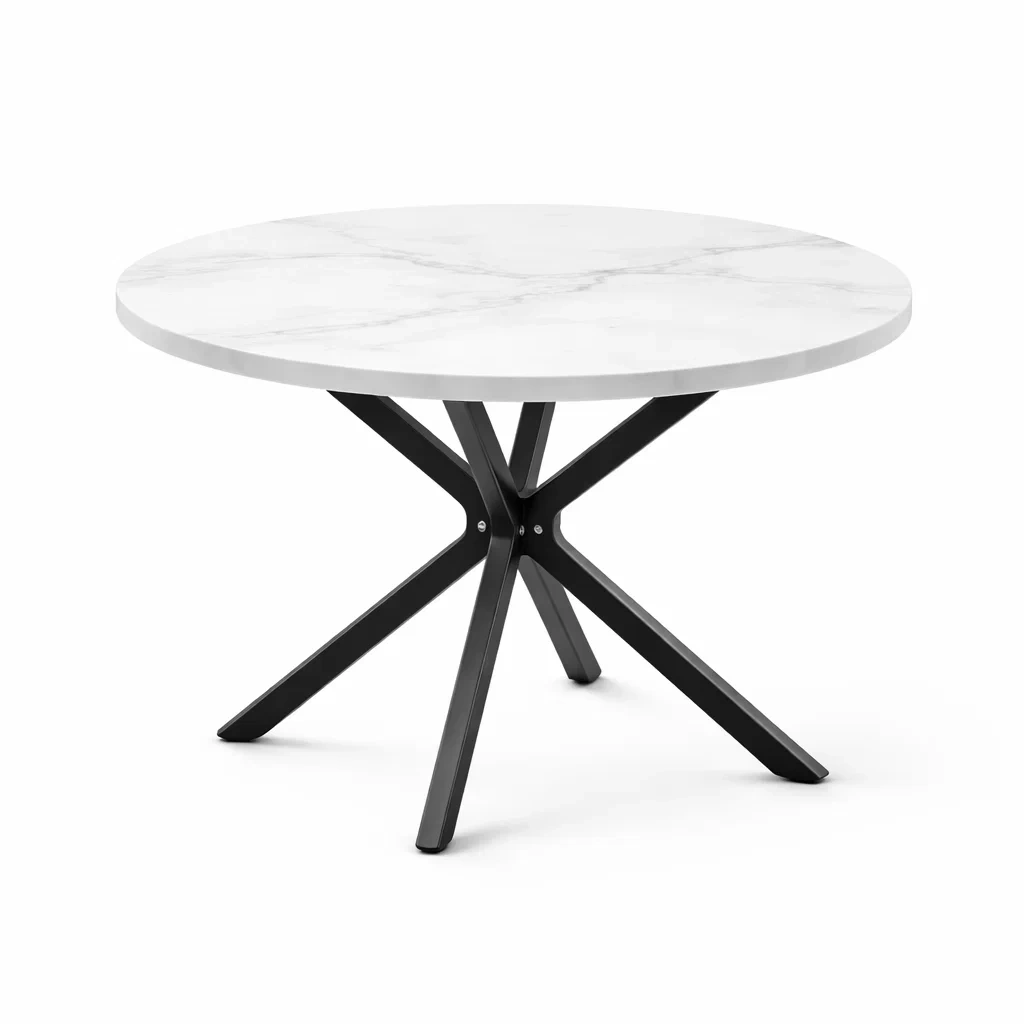 Round Marble Dining Table with Metal Cross Base-urbinoo