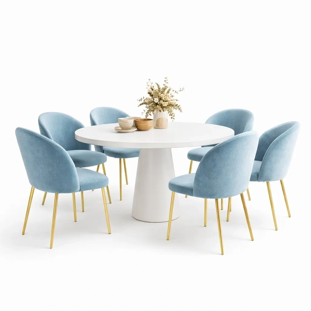 Round Dining Table Set with Velvet Chairs-urbinoo