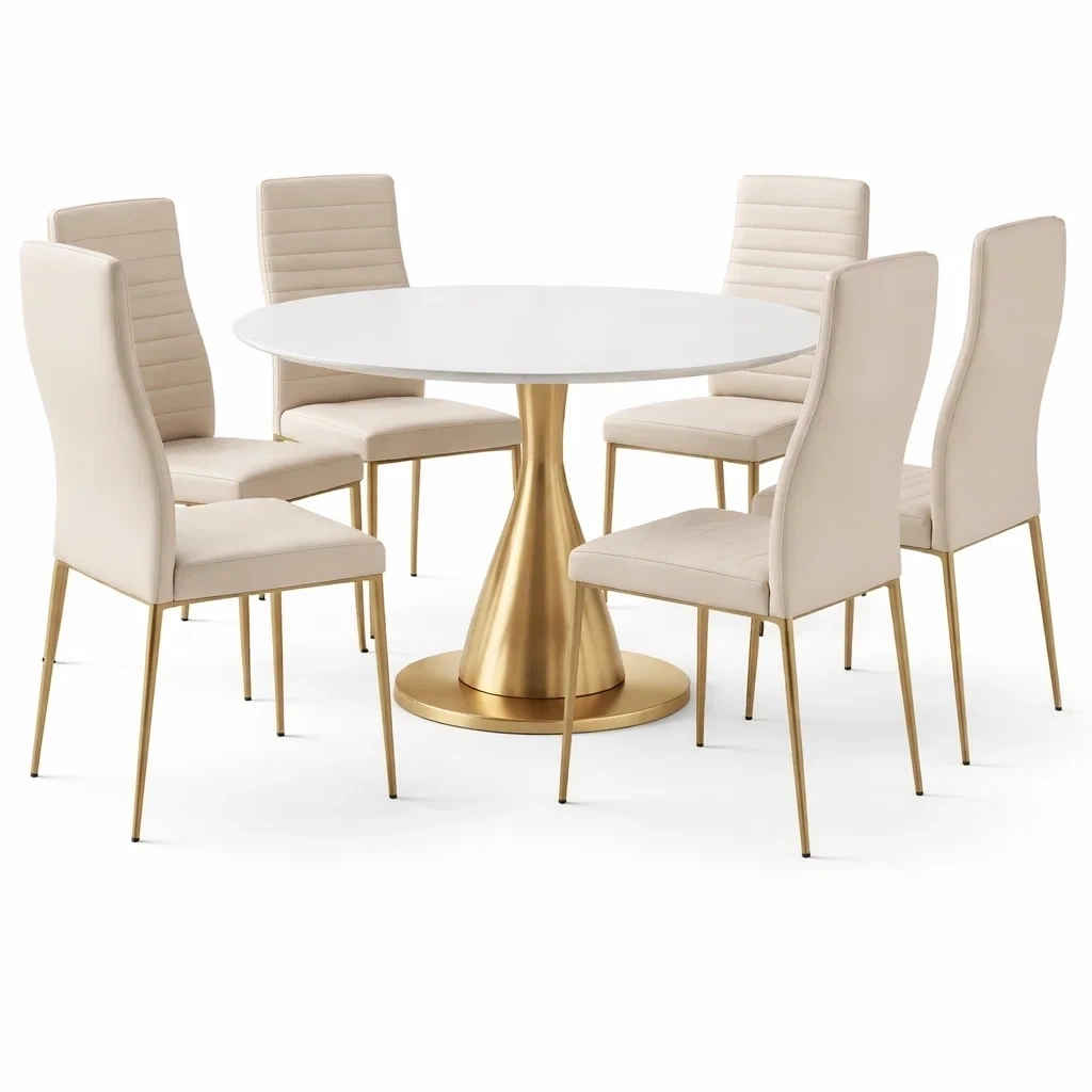 Round Dining Table Set with Upholstered Chairs-urbinoo