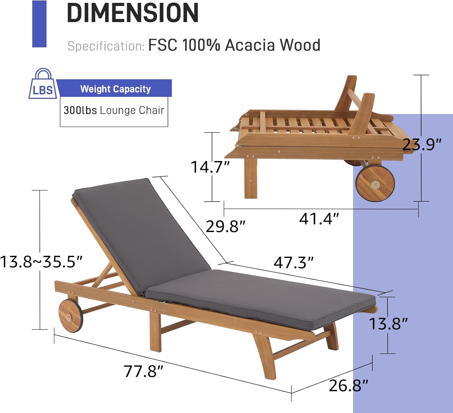 Wood Chaise Lounge Set of 2