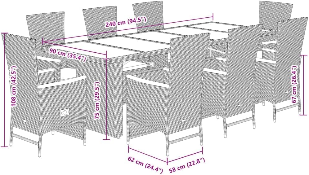Garden Dining Set Black