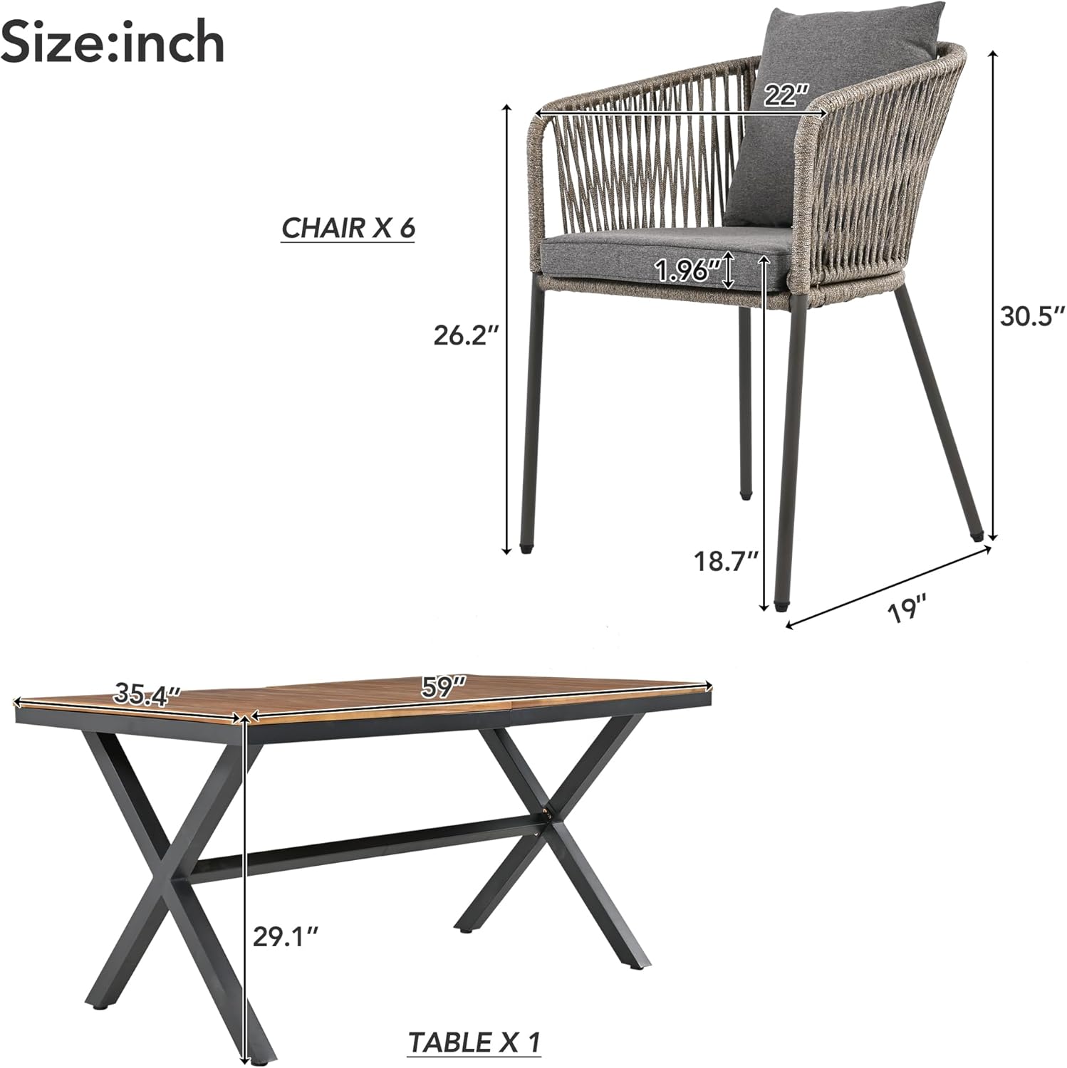 7 Pieces Patio Dining Set