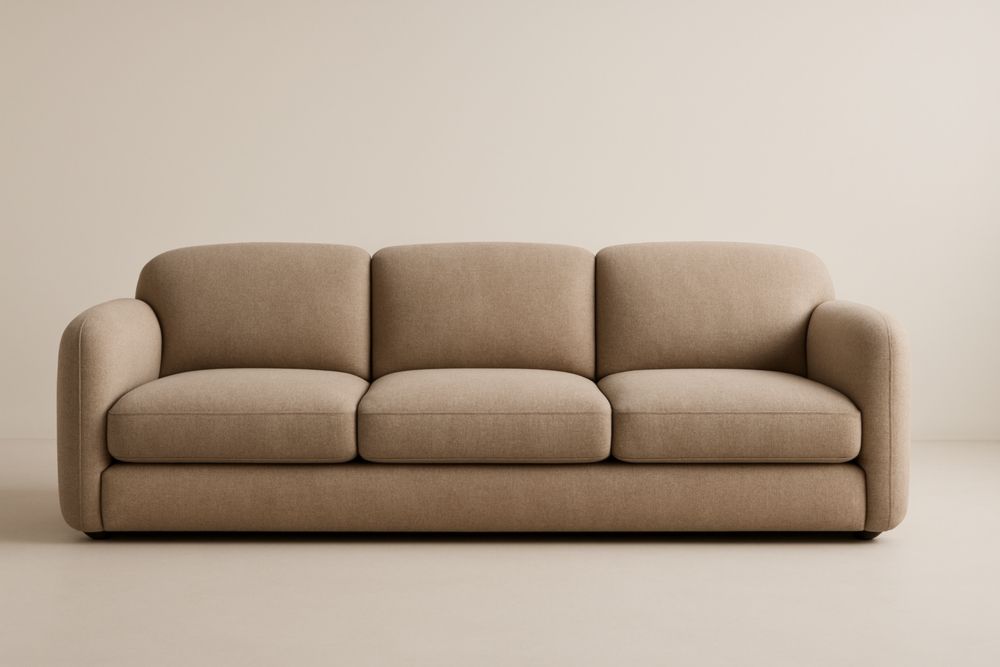 Canapé long 3 places en tissu polyester beige 220x90x85 cm(L×l×H)