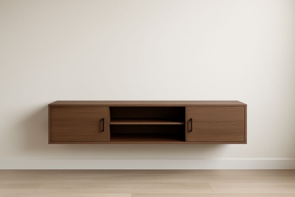 Meuble TV mural en bois de noyer 180x30x35 cm