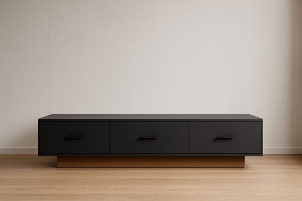 Meuble TV en bois noir avec trois tiroirs 180x45x40 cm