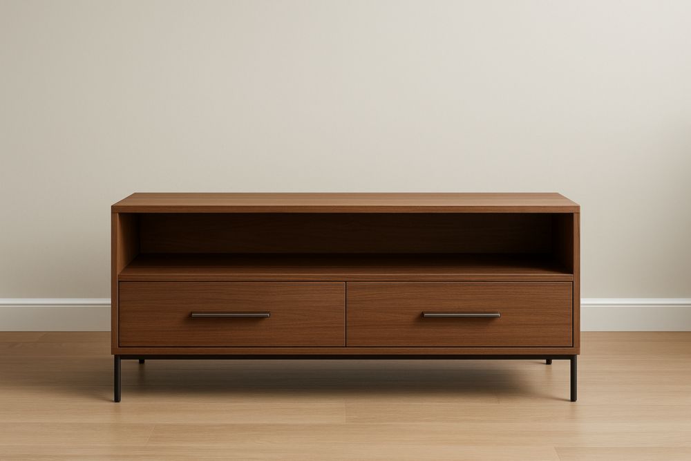 Meuble TV en bois avec pieds en métal noir 120x40x50cm