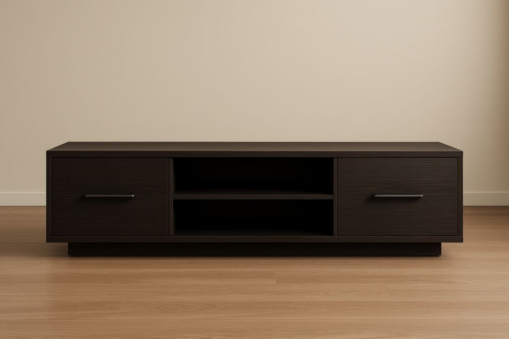 Meuble TV en bois marron avec portes et étagères