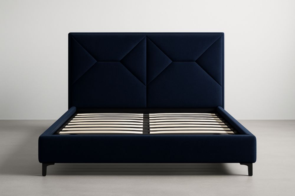 Letto Matrimoniale 160x200 in Velluto Blu con Doghe
